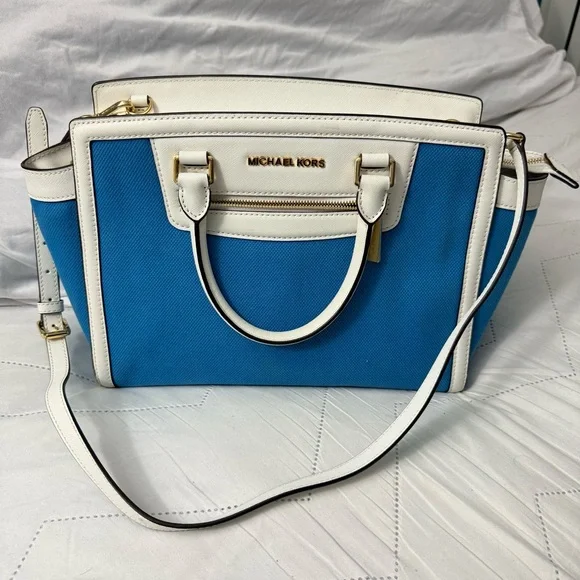 Michael Michael Kors SELMA Large Top Zip Satchel in Summer Blue. - Picture 2 of 8